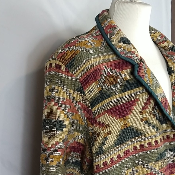 Vintage Womens Tapestry Blazer Aztec Size LT - Picture 4 of 9